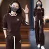 Conjunto de Ropa Deportiva para Mujer 2025 Primavera y Otoño Nuevo Estilo Sudadera Ajustada de Cuello Redondo Pantalones de Pierna Ancha Conjunto Casual de Dos Piezas para Reducir Edad