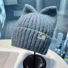 Bonito Gorro de Punto con Orejas de Gato para Mujer en Otoño e Invierno, Circunferencia de Cabeza Grande, Gorro Pequeño de Lana, Engrosado Cálido para Proteger los Oídos, Gorro para el Frío