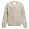 Suéter para hombre con cuello Henley, diseño falso de dos piezas, tejido de punto trenzado, grueso, corte holgado, estilo jersey, con forro interior blanco y cuello de contraste, ropa de otoño e invierno para hombre