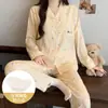 Comercio Exterior Al por Mayor Pijamas de Mujer Primavera y Otoño con Almohadillas en el Pecho Lindos Lunares Nubes de Dibujos Animados Algodón Manga Larga Conjunto de Ropa para el Hogar