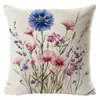 Funda de Almohada Floral Morada Popular de Amazon Transfronteriza para Primavera y Verano de Lino Estampado Cojín Decorativo para Sofá