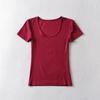 Playera Básica Americana de Cuello Redondo y Manga Corta para Mujer Verano Elástica Slim Sencilla Color Puro Bottoming Top Corto