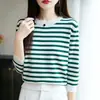 25 suéteres nuevos de punto de algodón a rayas para otoño e invierno para mujer, cuello redondo, corte holgado, elegantes y rejuvenecedores, perfectos como capa base o prenda superior