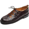 Zapatos de cuero retro calados con cordones profundos, zapatos de tacón bajo estilo británico para mujer para primavera y otoño