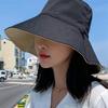 Chapéu de Sol Feminino Primavera e Verão Estilo Coreano Estudante Chapéu de Pescador Dupla Face Dobrável Chapéu de Sol Feminino para Exterior com Aba Larga