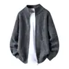 Jaqueta Cardigã de Gola Alta Tricô Masculino Simples Zíper Duplo Estilo Old Money Outono e Inverno Tricô Comércio Exterior Atacado Transfronteiriço