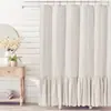 Cortina para mampara de baño con encaje, color sólido, dobladillo de falda empalmado, cortina de ducha, cortina de armario, algodón y lino, transfronterizo de Amazon, borde con volantes