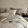 Lujoso Juego de Cuatro Piezas Jacquard 100S de Algodón Puro Satén Algodón de Fibra Larga, Funda de Edredón de Algodón Puro Sedoso, Sábana Plana y Sábana Ajustable