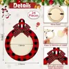 Marco de Madera a Cuadros Rojos y Negros para Decoración de Árbol de Navidad, Adornos Navideños de Madera para Colgar