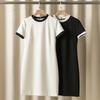 Fábrica de Ropa para Mujer Nanyou Venta Directa Verano Nuevo Vestido de Mezcla de Acetato Contraste Blanco y Negro Cuello Redondo Manga Corta Moda