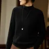 Suéter de Lã 100% Pura Engrossado Outono e Inverno Feminino Gola Alta Meia Pulôver Solto Aparência Emagrecedora Camiseta de Base Tricotada Cor Sólida