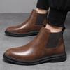 Botas Masculinas de Cano Médio Botas Curtas Estilo Coreano Tendência Retrô Britânico Manga Sapatos de Couro de Cano Alto Botas Chelsea Masculinas com Forro de Lã