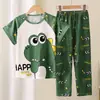 Pijama de verão para meninos e crianças, fino, manga curta, calça, conjunto de desenho animado, roupas de casa para crianças maiores, meninos e meninas, atacado transfronteiriço