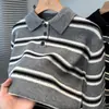 Top de punto a rayas de color block con cuello polo estilo coreano de manga corta para mujer, nuevo top ajustado de moda para el verano 2025