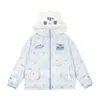 Jaqueta de Algodão com Capuz Estampada de Estrelas e Fecho de Velcro Tema Gato para Mulheres, Novo Estilo Inverno 2025, Casaco Bordado Grosso Solto