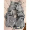 Jeans desgastados lavados estilo retro americano para hombre, nuevo diseño primavera 2026, pantalones anchos rectos holgados