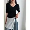 Ns Lana Suave y Amigable con la Piel Estilo Suave Suéter de Punto con Cuello en V para Mujer Primavera 2026 Ajuste Delgado Camiseta de Manga Corta Ss1007
