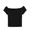 Pure Want to 2024 Nuevo estilo Spice Girl Estilo Camiseta de clavícula con hombros descubiertos Top corto ajustado de manga corta Niche para mujer