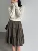 Falda de Pana con Lunares de Cintura Alta Luxi para Mujer, 26 Otoño Nuevo Cintura Elástica Patchwork Falda Corta de Botón 10060