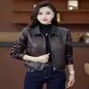 Jaqueta de couro curta fashion feita sob medida para mulheres, outono de 2026 novo vintage estilosa solta modeladora versátil couro