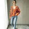 Cárdigan europeo y americano suelto para mujer 2026 otoño e invierno nuevo estilo chaqueta, suéter de punto con estampado de leopardo único y moderno para mujer