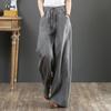 Calça artística de algodão e linho para primavera e verão, folgada, plus size, perna larga, cintura alta, calça tipo esfregão, calça reta, calça feminina de linho