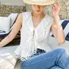 Top sem Manga de Design Nicho Estilo Sul da França para Mulheres, Top Curto de Férias Estilo Francês com Gola Volumosa, Branco