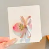 Presilha de cabelo rosa com laço para crianças, presilha fofa para franja para meninas que não danifica o cabelo, presilha de morango, acessório de cabelo para meninas