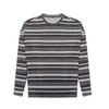 K2366 Camiseta Básica Rayada Vintage de Cuello Redondo para Mujer, Camiseta Holgada y Adelgazante para Primavera y Otoño, Suéter Casual de Punto con Mangas Largas