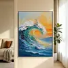 Pintura Decorativa de Entrada Floral Costera al Amanecer, Pintura al Óleo Pintada a Mano, Pintura Paisajística Semi-pintada a Mano para Colgar en la Pared de Fondo de la Sala de Estar