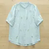 Camisa de Manga Corta con Cuello de Encaje para Mujer, Verano, Estilo Artístico, Bordado Floral, Suave, Agradable a la Piel, Transpirable, Top de Gasa de Algodón Doble Capa