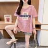 Camiseta Solta Estampada Retrô Americana para Mulheres, Design Moderno com Salpicos de Tinta, Casual, Rejuvenescedora, Top Versátil para Este Ano