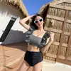 Bikini de dos piezas de cintura alta para mujer, nuevo, popular, estilo Cyber, para pecho pequeño, push-up, que cubre la barriga, traje de baño para aguas termales