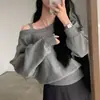 Cardigan de Punto Nuevo Estilo Otoño e Invierno para Mujer Corto Grueso Versátil Cuello Redondo Prendas Exteriores Pequeñas Color Sólido Top Suéter Abrigo de Manga Larga Moderno