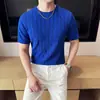 Dropshipping Camiseta de Punto Elástica de Manga Corta con Cuello Redondo para Hombre de Verano Versátil Suéter Fino de Punto de Manga Corta para Hombre