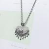 Colar Feminino Estilo Retrô com Pingente de Calcedônia Cravejado com Diamantes, Fecho Ruyi e Borla, Prata de Lei 925, Atmosférico, Presente