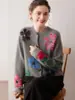 Nuevo Estilo Otoño e Invierno 2026 Cuello Redondo Jacquard Bordado Floral Suéter 100% Cachemira Pura Cardigan de Punto de Color Contrastante