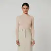 Outono/Inverno 2026 Novo Estilo Top Cruzado com Gola Meia-Alta Mangas Ultra-Longas com Pregas de Design Slim Fit Camiseta Básica Hot Girl