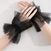 Luvas Curtas de Renda Sonhadoras Lolita para Noiva, Madrinha, Casamento, Malha com Pérolas, Mangas Curtas de Renda