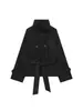Colección nueva de otoño/invierno para mujer transfronteriza de Amazon: Estilo europeo y americano, chaqueta corta de moda con cuello texturizado y cinturón para ceñir la cintura