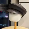 Gorra octogonal británica de estilo francés para mujer, boina con ala de cuero para otoño e invierno, hace que la cara se vea más pequeña, elegante, casual, versátil, gorra de artista de moda