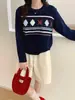 Suéter de punto con cuello redondo, jacquard Fair Isle, para Otoño/Invierno 2026, corte holgado, top de punto versátil de estilo casual para mujer