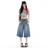 Jeans Laranja Infantil # Bolso com Aba Tendência Lavado Wide Leg para Mulheres, Caimento Solto, Emagrecedor, Fashion, Versátil, Calça Cropped de Barra Reta.