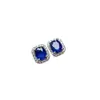 Pendientes de Botón de Zafiro con Incrustación de Plata S925, Piedra Principal 4*5, Perla Natural, Cierre de Plata 925, Pendientes de Alta Gama