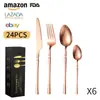 Nuevo juego de cubiertos de acero inoxidable Amazon para cruzar fronteras, 24 piezas, juego para 6 personas, vajilla occidental, cuchillo para filete, tenedor y cuchara