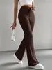 2025 Primavera e Outono Transfronteiriços Novas Calças Flare Femininas Cor Sólida Casuais Malha Canelada Moda Versátil Slim-Fit Longas