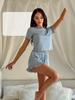 Conjunto de Pijama de Dos Piezas Casual de Verano 2025 Europeo y Americano con Volantes de Manga Corta Ropa de Casa Fresca y Cómoda para Mujer