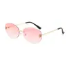 Gafas de Sol Retro sin Marco para Mujer, Gafas de Alta Gama con Forma Ovalada, Vacaciones en la Playa, Anti-UV, Tendencia de Gafas de Moda