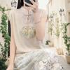 2024 Verano Nuevo Estilo Chino Cuello Cheongsam Chaleco Base para Mujer sin Mangas Ajustado Pulóver Hebilla Tejido Top