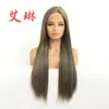Peluca de comercio exterior europea y americana nueva moda color mixto cabello largo liso medio tejido a mano frente de encaje cubierta para la cabeza de fibra química